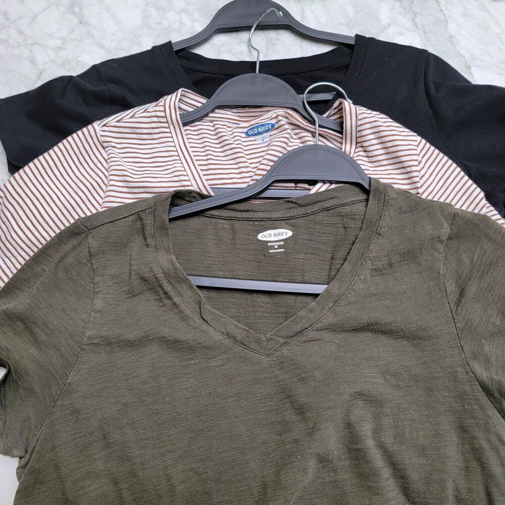 Bundle of x3 Dark Gray, Brown & White Stripes and Black 100% Cotton Shirt Size M